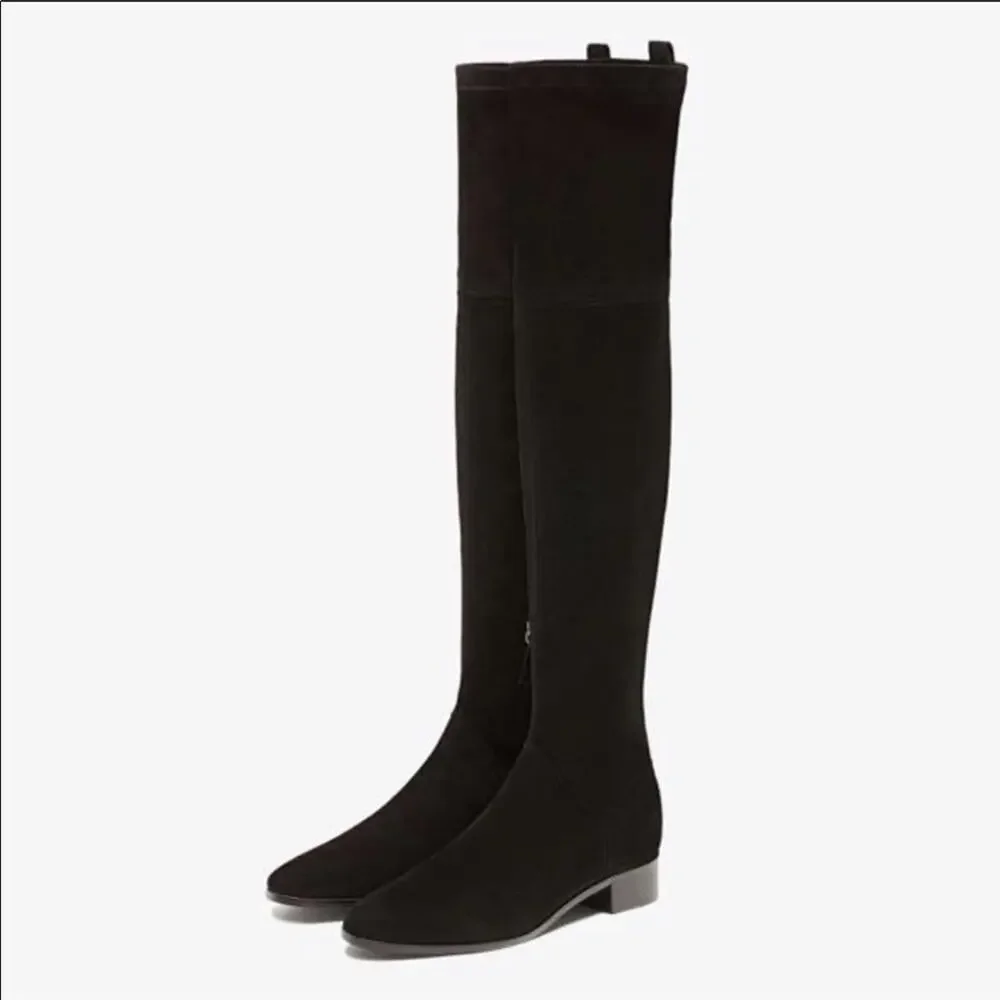 Massimo Dutti Black Suede Over Knee Boots Sz 7.5